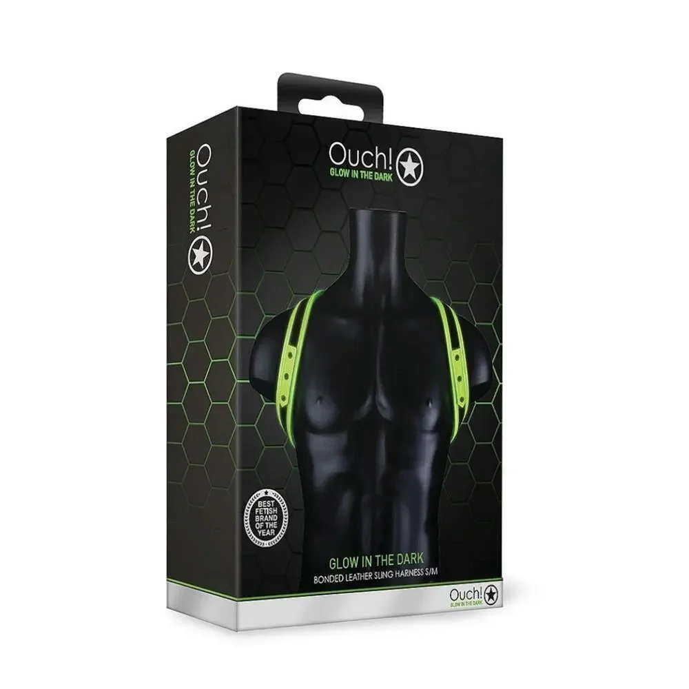 🦋B2G1🦋OUCH! Glow In The Dark NEON GREEN Bonded Leather Sling Harness | S/M |